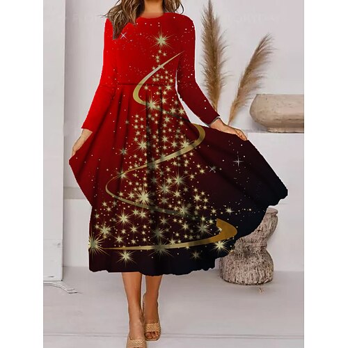 

Women's Casual Dress Swing Dress Midi Dress Midi Dress Green Black Purple Long Sleeve Floral Pocket Winter Fall Autumn Crew Neck Vacation Winter Dress Christmas Daily 2022 S M L XL XXL 3XL