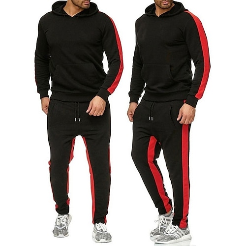 

Men's Tracksuit Sweatsuit 2 Piece Street Winter Long Sleeve Thermal Warm Breathable Moisture Wicking Fitness Gym Workout Running Sportswear Activewear Stripes Black Yellow Red