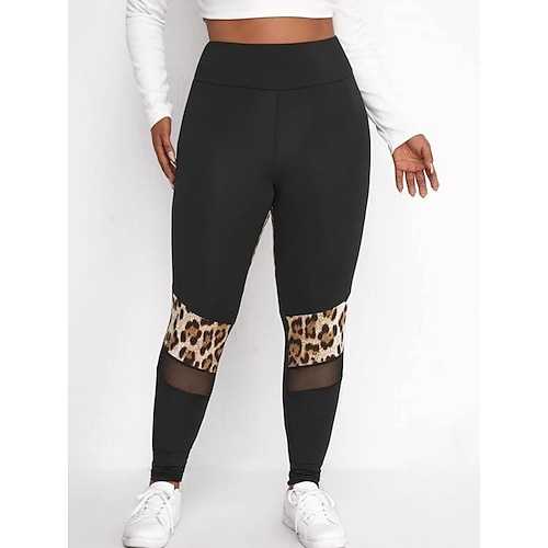 

Women's Plus Size Pants Trousers Leopard Casual Modern Casual Daily Natural Full Length Winter Fall Black L XL XXL 3XL 4XL