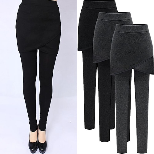 

Women's Leggings Cotton Black plush Black No Fleece Gray skirt and black pants without fleece Casual / Sporty Sports Yoga High Elasticity Full Length Soft Solid Colored S M L XL 2XL