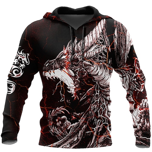 

Homme Sweat à capuche Rouge Capuche Animal Dragon Imprimés Photos Imprimer du quotidien Des sports 3D effet basique Vêtement de rue Design Printemps Automne Vêtement Tenue Pulls Capuche Pulls