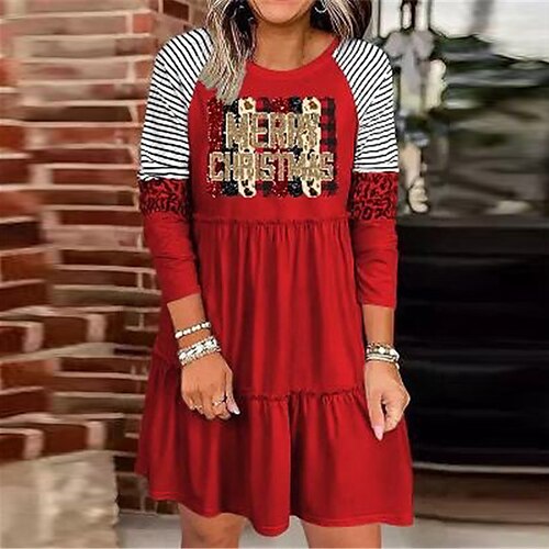 

Women's Casual Dress Shift Dress Mini Dress Red Long Sleeve Letter Ruffle Winter Fall Autumn Crew Neck Christmas Daily Vacation 2022 S M L XL XXL 3XL 4XL 5XL