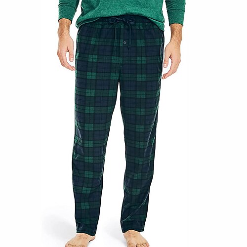 

Men's Loungewear Flannel Pajama Pants Lounge Pants Grid / Plaid Basic Fashion Simple Home Daily Spandex Warm Breathable Pant Elastic Waist Winter Fall Black Blue