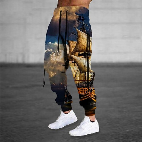 

Men's Sweatpants Joggers Trousers Drawstring Elastic Waist 3D Print Graphic Prints Comfort Breathable Sports Outdoor Casual Daily Cotton Blend Terry Streetwear Stylish Brown Grey Micro-elastic