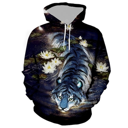

Men's Pullover Hoodie Sweatshirt Blue Purple Red Hooded Tiger Graphic Prints Print Daily Sports 3D Print Basic Streetwear Designer Spring & Fall Clothing Apparel Hoodies Sweatshirts