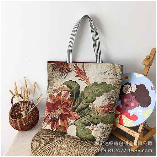 

new creative tower flower jacquard women's bag flower european and american shoulder bag canvas leisure large bag