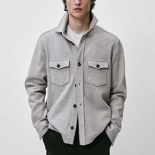 

Men's Coat Outdoor Daily Wear Fall & Winter Cotton Blend Outerwear Clothing Apparel Daily Casual Solid Color Front Pocket Turndown Single Breasted / Long Sleeve