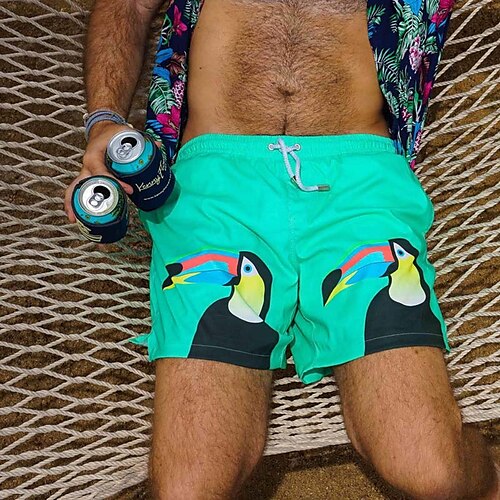 

Men's Swim Shorts Swim Trunks Board Shorts Drawstring Elastic Waist Flamingo Bird Print Comfort Breathable Casual Daily Beach Fashion Streetwear Green Blue Micro-elastic