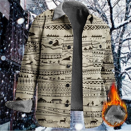 

Men's Coat Warm Sports & Outdoor Zipper Bandana Print 3D Printed Graphic Turndown Vintage Style Jacket Outerwear Long Sleeve Pocket Fall & Winter