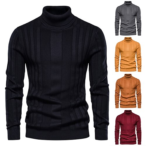 

Men's Pullover Sweater Jumper Turtleneck Sweater Ribbed Knit Cropped Knitted Solid Color Turtleneck Keep Warm Modern Contemporary Work Daily Wear Clothing Apparel Winter Spring & Fall Black Yellow S