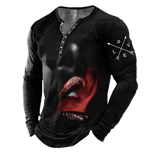 

Men's Henley Shirt T shirt Tee Tee Graphic Henley Black 3D Print Outdoor Daily Long Sleeve Button-Down Print Clothing Apparel Basic Designer Classic Comfortable