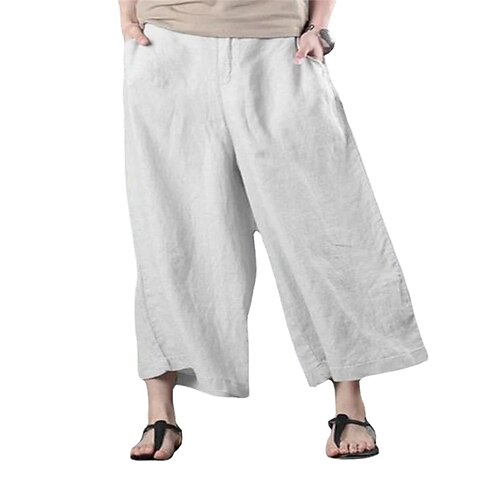 

Women's Wide Leg Pants Trousers Linen White / White Grey Blue High Waist Casual Daily Baggy Full Length Outdoor Solid Colored S M L XL XXL