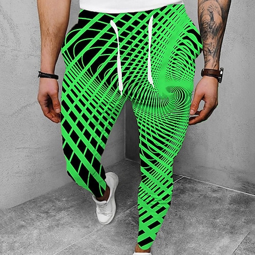 

Men's Joggers Trousers Casual Pants Drawstring Elastic Waist 3D Print Graphic Prints Geometry Comfort Casual Daily Streetwear Basic Fashion Green Blue Micro-elastic