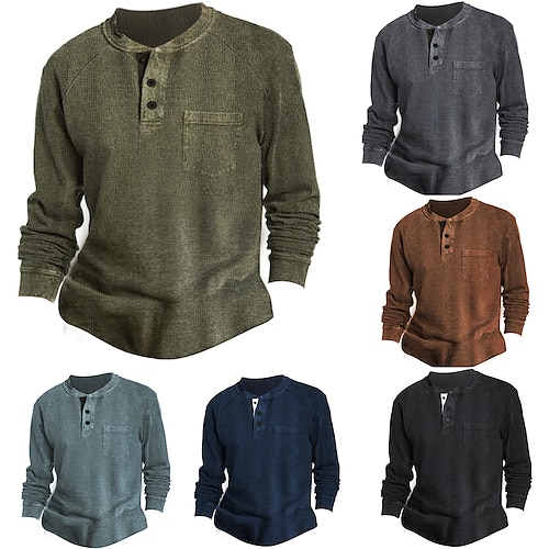 

Men's Henley Shirt T shirt Tee Solid Color Crew Neck Black Blue Army Green Dark Gray Red Street Daily Long Sleeve Button-Down Clothing Apparel Fashion Designer Casual Comfortable