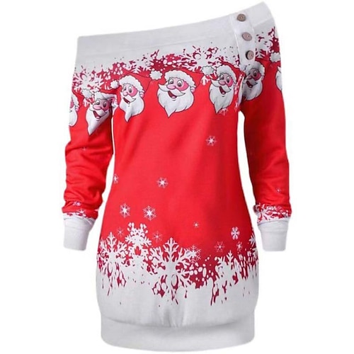 

Mini robe Femme Moulante manche longue Hiver Automne - basique Accueil froid Imprimer père Noël Motif de flocon de neige Noël du quotidien Vacances Coton 2022 Rouge S M L XL