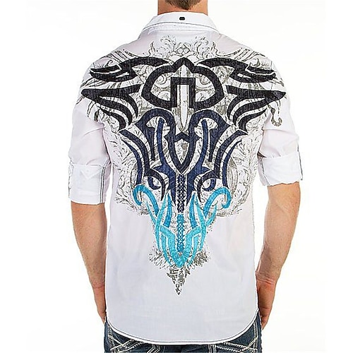 

Men's Shirt Western Shirt Graphic Prints Totem Turndown White 3D Print Outdoor Street Long Sleeve Button-Down Print Clothing Apparel Fashion Designer Casual Soft