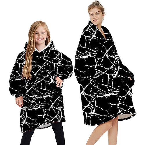 

Barne Voksne Oversized hetteteppe Bærbart teppe med lomme Trykt mønster Onesie-pysjamas Flonel Cosplay Til Herre Dame Gutt Jul Pysjamas med dyremotiv Tegnefilm Festival / høytid kostymer