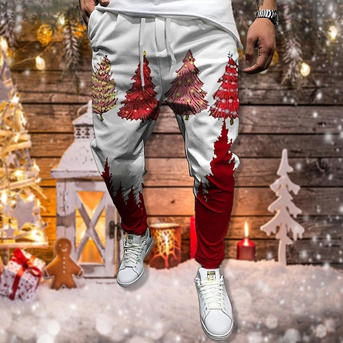 

Men's Christmas Pants Joggers Trousers Casual Pants Drawstring Elastic Waist 3D Print Tree Plaid Checkered Graphic Prints Comfort Christmas Casual Daily Basic Fashion Red White Micro-elastic