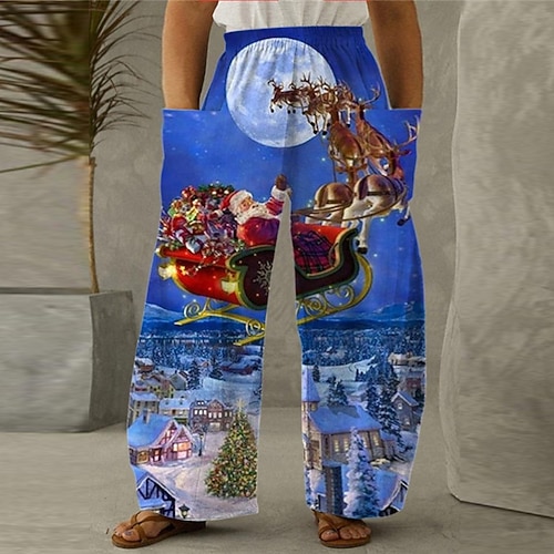 

Women's Plus Size Christmas Chinos Pants Trousers Pocket Print Plaid Cat Letter Casual Holiday High Full Length Winter Fall Black Blue Wine L XL XXL 3XL 4XL