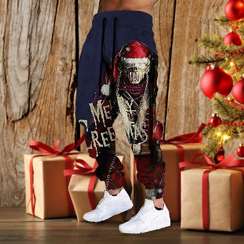

Men's Christmas Pants Sweatpants Joggers Trousers Drawstring Elastic Waist 3D Print Graphic Prints Comfort Sports Outdoor Casual Daily Cotton Blend Streetwear Designer Black Blue Micro-elastic