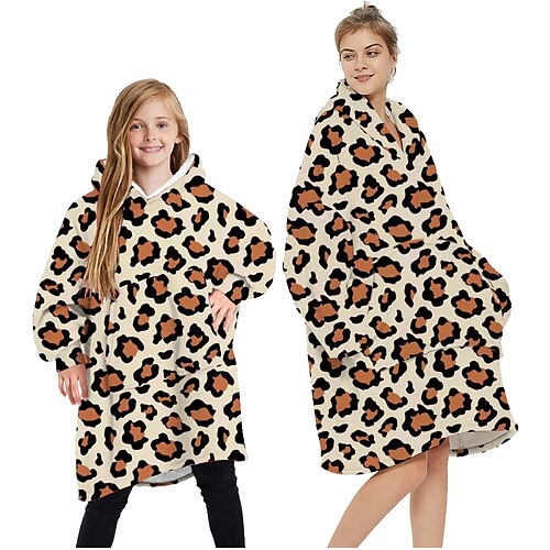 

Kid's Adults' Oversized Hoodie Blanket Wearable Blanket With Pocket Leopard Leopard Onesie Pajamas Flannel Cosplay For Men's Women's Boys Christmas Animal Sleepwear Cartoon Festival / Holiday Costumes