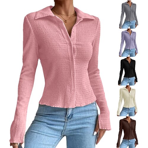 

Per donna Blusa Spacco Bottone giù Tinta unita / tinta unita Classico Dolce Colletto Standard Primavera & Autunno Nero Viola Rosa Marrone Albicocca