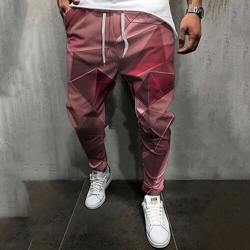

Men's Joggers Trousers Casual Pants Drawstring Elastic Waist 3D Print Graphic Prints Geometry Comfort Casual Daily Streetwear Basic Fashion Red Gray Micro-elastic
