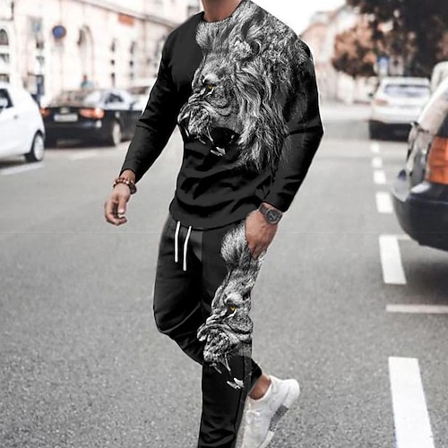 

Homme Ensemble Survetement Ensemble de sweats à capuche Noir Col Ras du Cou Graphic Lion 2 Pièces Imprimer Sport Loisir Casual Des sports 3D effet basique Vêtement de rue Vêtement de sport Automne