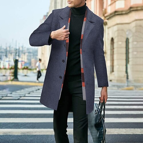 

Men's Casual Overcoat Long Regular Fit Solid Colored Single Breasted Three-buttons Burgundy khaki Grey 2022