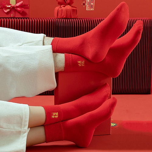 

Men's 4 Pairs Socks Crew Socks Casual Socks Fashion Comfort Cotton Cartoon Party Medium Winter Red