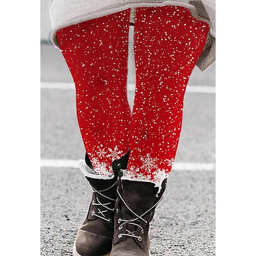 

Women's Plus Size Christmas Leggings Print Graphic Streetwear Sporty Festival Natural Full Length Fall Spring Black Blue Red S M L XL XXL