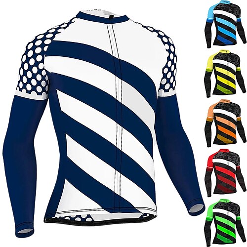 

21Grams Men's Cycling Jersey Long Sleeve Bike Jersey Top with 3 Rear Pockets Mountain Bike MTB Road Bike Cycling Breathable Quick Dry Moisture Wicking Reflective Strips Green Yellow Dark Navy Spandex