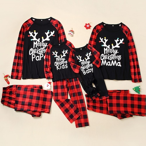 

Christmas Pajamas Family Letter Elk Home Crewneck Red Long Sleeve Basic Matching Outfits