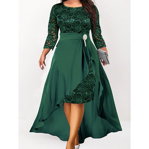 Women's Plus Size Party Dress Floral Crew Neck Lace 3/4 Length Sleeve Winter Fall Elegant Prom Dress Maxi long Dress Formal Party Dress, lightinthebox  - buy with discount
