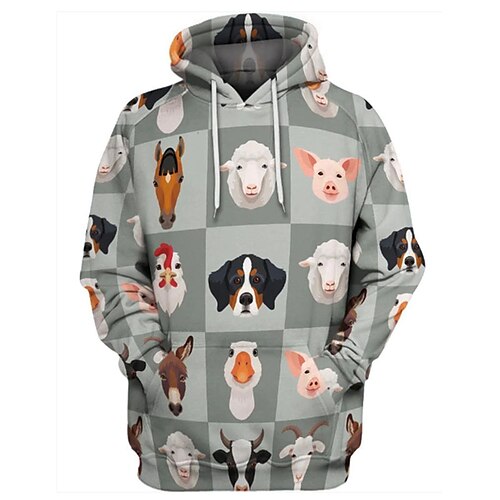 

Men's Pullover Hoodie Sweatshirt Gray Hooded Animal Patterned Graphic Prints Print Daily Sports 3D Print Basic Streetwear Casual Spring Fall Clothing Apparel Hoodies Sweatshirts