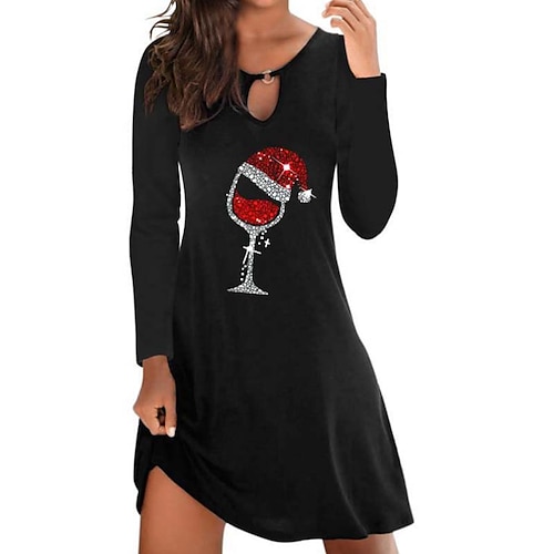 

Women's Christmas Casual Dress T Shirt Dress Tee Dress Mini Dress Green Black Dark Blue Long Sleeve hat Hollow Out Winter Fall Autumn Crew Neck Daily Vacation 2022 S M L XL XXL 3XL 4XL 5XL