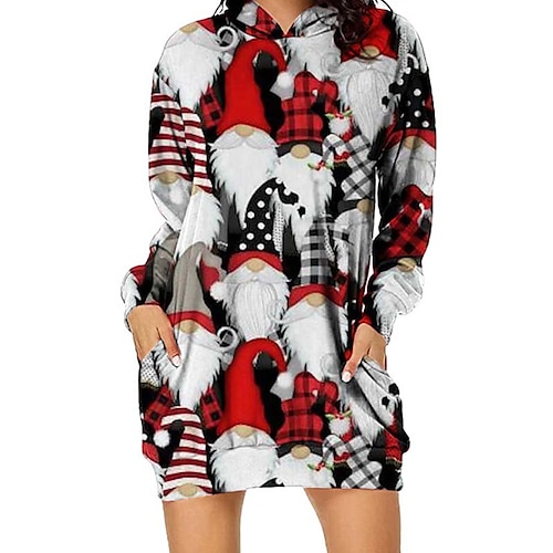 

Women's Casual Dress Hoodie Dress Shift Dress Mini Dress Black Wine Red Long Sleeve Deer Pocket Winter Fall Autumn Hooded Christmas Vacation 2022 S M L XL XXL 3XL