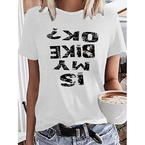 

Women's T shirt Tee Green Pink Yellow Graphic Letter Print Short Sleeve Daily Holiday Basic Round Neck Regular Painting S