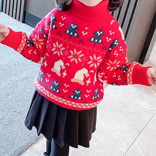 

Toddler Girls' Sweater Ugly Performance Long Sleeve Fashion 3-7 Years Winter Red Beige
