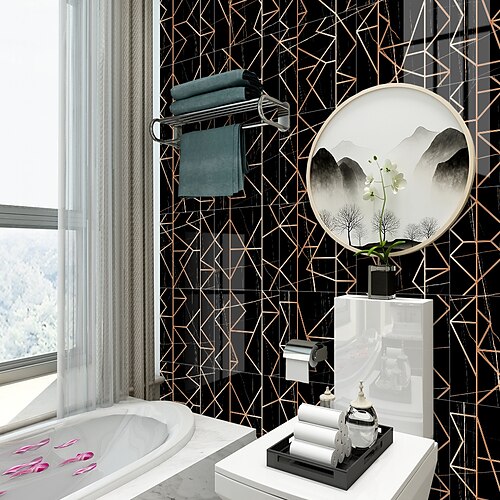 

20/50/100 Pieces Waterproof Creative Kitchen Bathroom Living Room Self Adhesive Wall Stickers Waterproof Geometric Color Matching Tile Stickers Luxury geometric copper