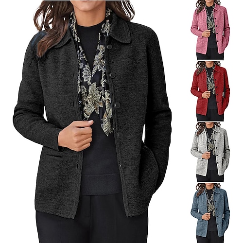 

Women's Blouse Shirt Black Blue Pink Plain Button Pocket Long Sleeve Casual Daily Basic Shirt Collar Regular Cotton S