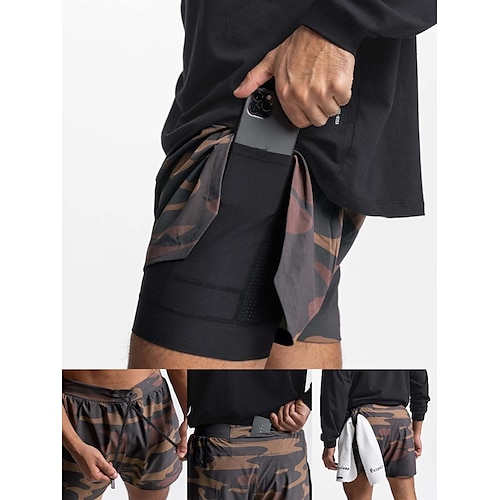 

Men's Running Shorts Compression Shorts Drawstring 2 in 1 Base Layer Athletic Breathable Quick Dry Moisture Wicking Fitness Running Jogging Sportswear Activewear Solid Colored Black Army Green