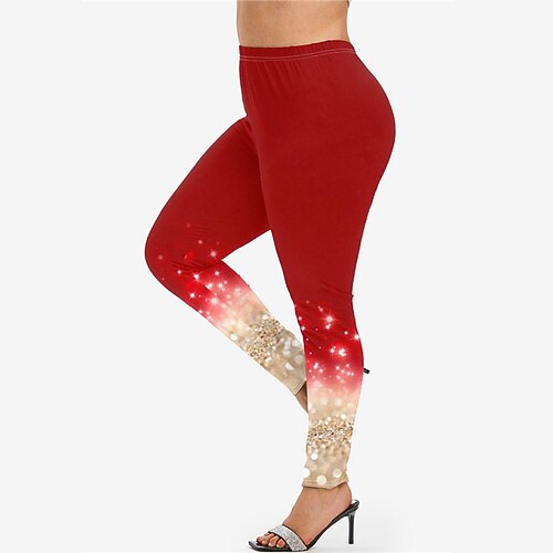 

Women's Plus Size Pants Trousers Leggings Print Tree Fashion Casual Christmas Daily High Full Length Winter Fall Black Wine Red XL XXL 3XL 4XL 5XL