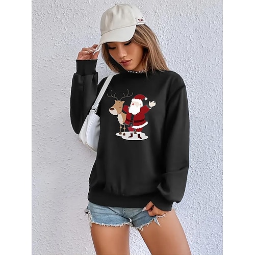 

Women's Pullover Casual Christmas Beige Graphic Casual Round Neck Long Sleeve S M L XL