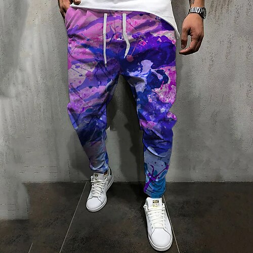 

Men's Joggers Trousers Casual Pants Drawstring Elastic Waist 3D Print Color Block Graphic Prints Comfort Casual Daily Streetwear Basic Fashion Blue Red Micro-elastic