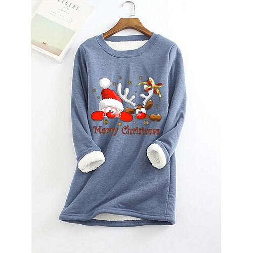 

Women's Sweatshirt Pullover Sherpa Fleece Teddy Green Black Blue Graphic Christmas Round Neck Long Sleeve Fleece S M L XL XXL 3XL