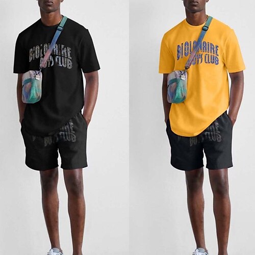 

Men's T-shirt Suits Tracksuit Tennis Shirt Shorts and T Shirt Set Letter Crew Neck Black Yellow Outdoor Street Short Sleeve Drawstring Clothing Apparel 2pcs Sportswear Classic Comfortable