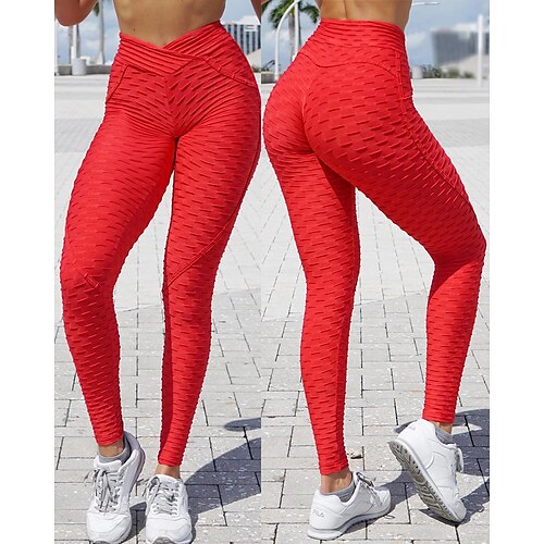 

Women's Yoga Leggings Scrunch Butt Ruched Butt Lifting Criss Cross Waist Tummy Control Butt Lift High Waist Yoga Fitness Gym Workout Cropped Leggings Bottoms Black Purple Rosy Pink Sports Activewear