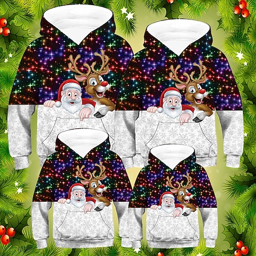 

Family Ugly Christmas Hoodie Graphic Santa Claus Outdoor Crewneck Multicolor Long Sleeve Cute Matching Outfits