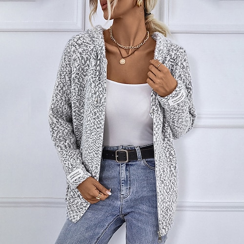 

Per donna Cardigan Maglione Maglione A coste Maglia Cerniera Lavorato a maglia Colore puro Con cappuccio Moda Informale Esterno Giornaliero Inverno Autunno Rosa Cachi S M L